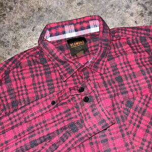 Redmond Shirt Mens XL Red Cotton Stretch Plaid Flannel Standard Fit Button Up